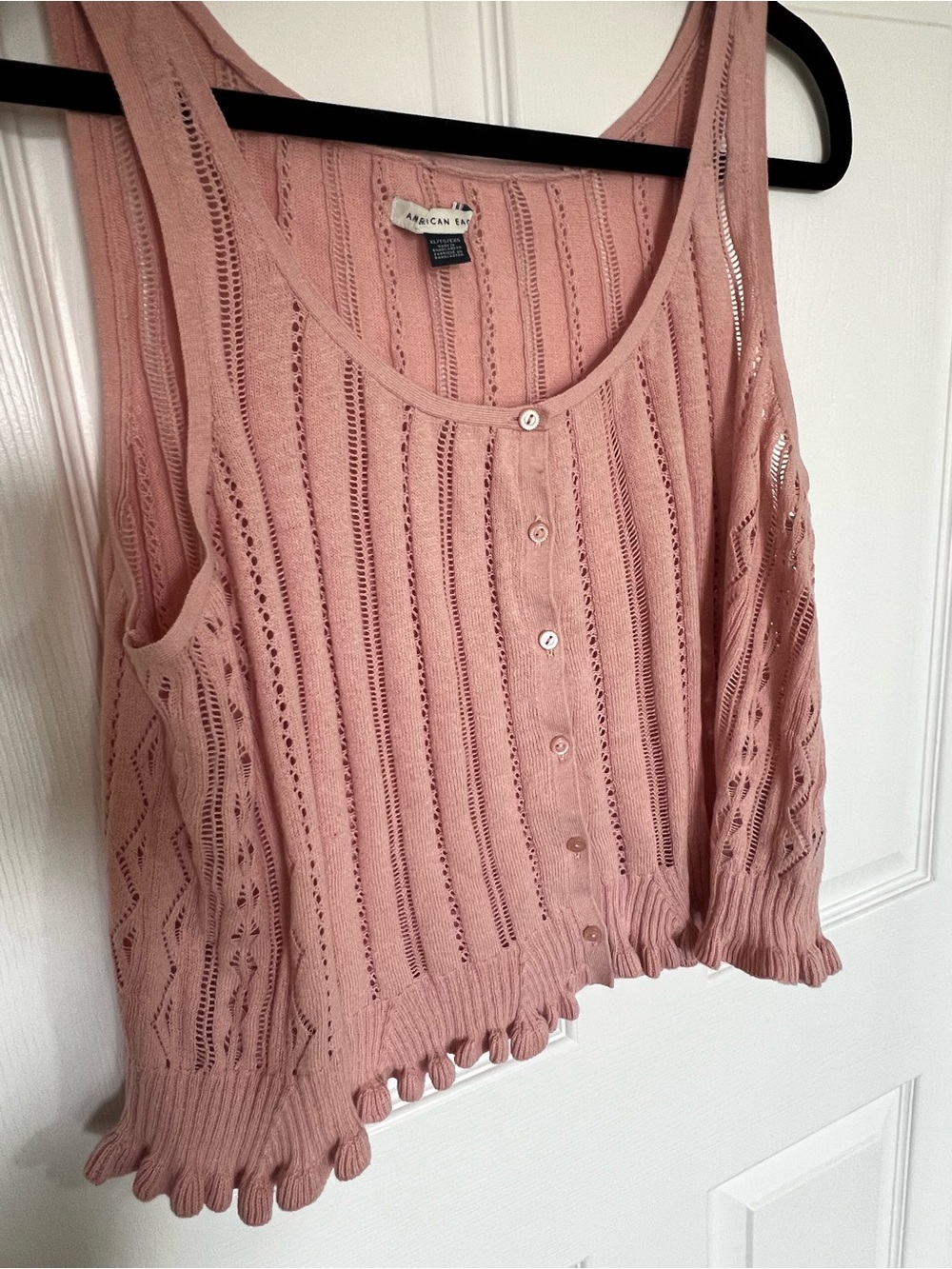 American Eagle Pink Crochet Knit Button Front Tank